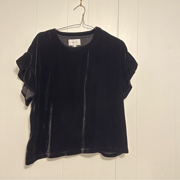 Current Elliot black velvet ruffled top - Picture 1 of 5